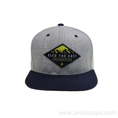 Flat peak cap with woven label patch